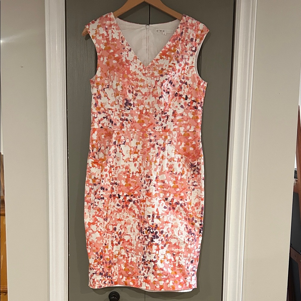 cleo Pink Coral Abstract Print Midi Dress